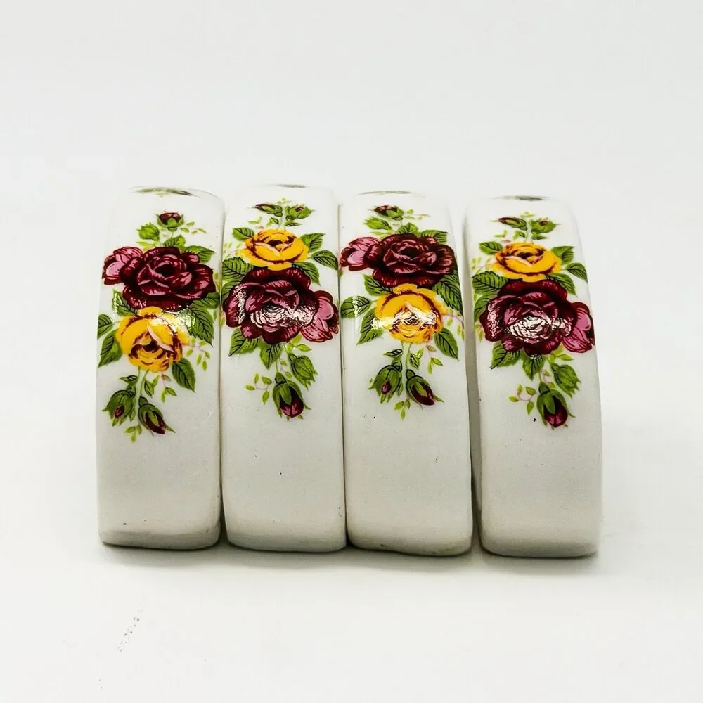 Vintage Bone China Floral Napkin Rings Set of 4 Roses White Cottage Chic